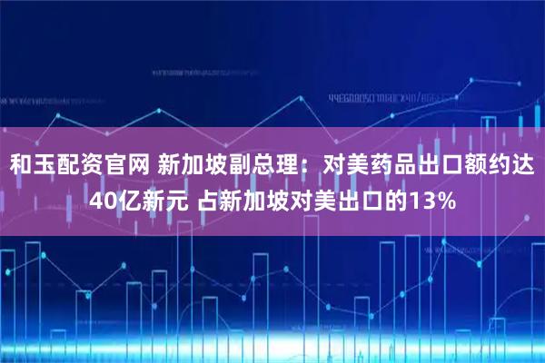 和玉配资官网 新加坡副总理：对美药品出口额约达40亿新元 占新加坡对美出口的13%